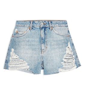 Topshop Ripped Mom Blue Denim Shorts US2